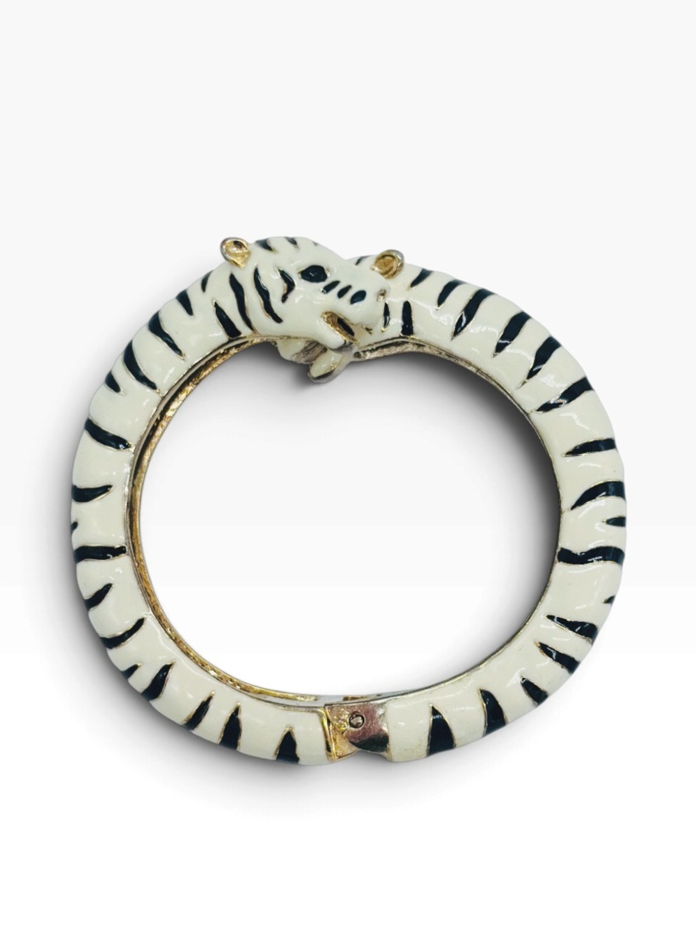 Vintage White Tiger Hinged Clamper Bangle Bracelet